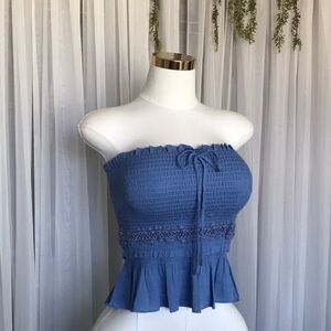 Embroidered Trim Ruffle Smocked Tube Top